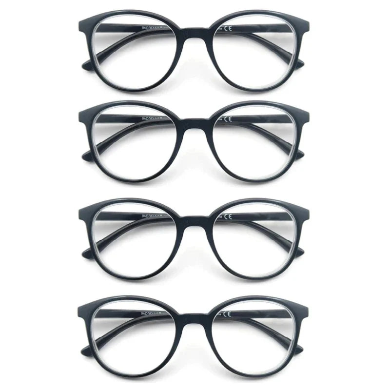 Round Reading Glasses Women Readers Eyeglasses Classic Frame Flexble Plastic Spring Hinge Lightweight Wear with Diopter +1.0~4.0