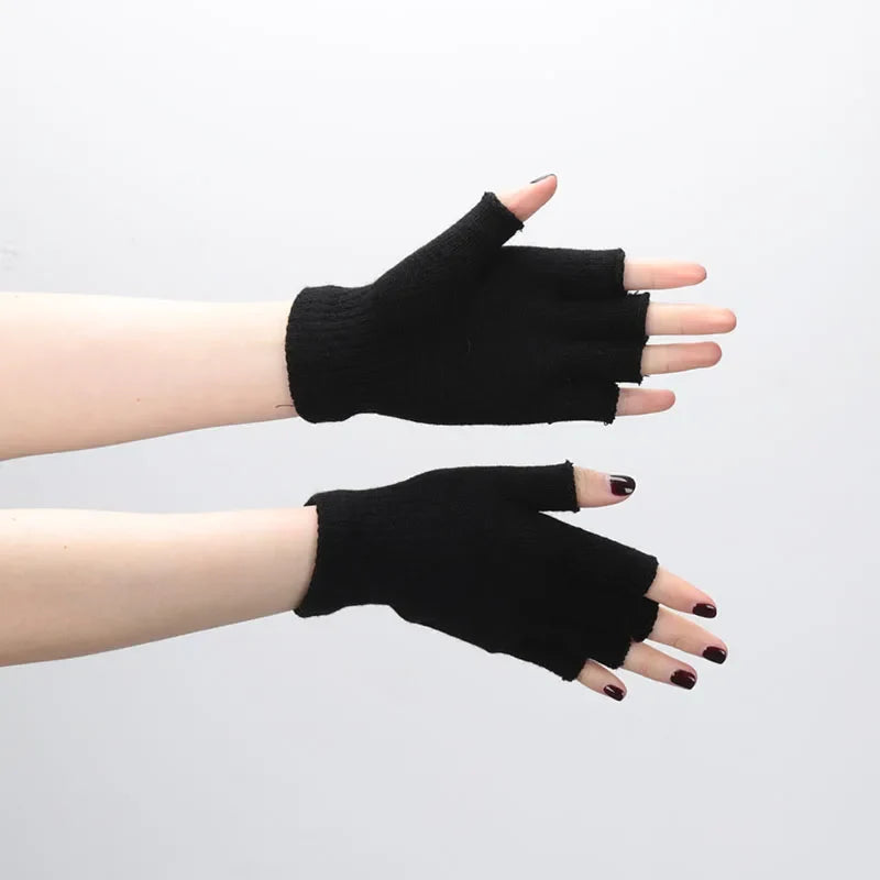 Knitted Stretch Half Finger Fingerless Gloves Men And Women 1Pair Winter Outdoor Sport Cycling Wrist Warm Working Gloves Unisex