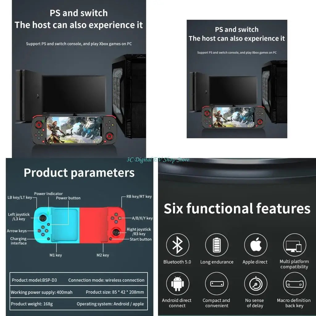 E74D D3 Phone Gamepad Bluetooth-compatible 5.0 Wireless Game Controller Joystick for NS Switch//PC