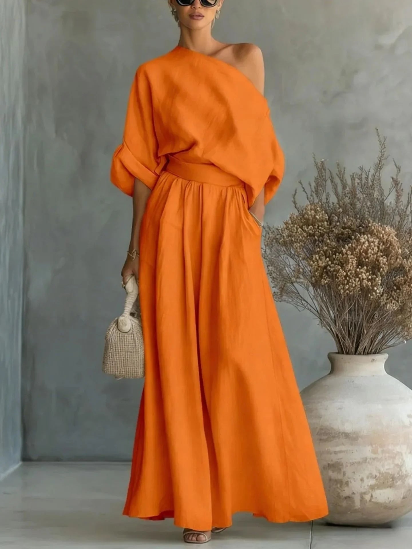 Pant Set Women Elegant Two Piece Sets Skew Collar Half Sleeve Shirt Wide Leg Long Pants Tight Waist Y2k Streetwear Work 2026
