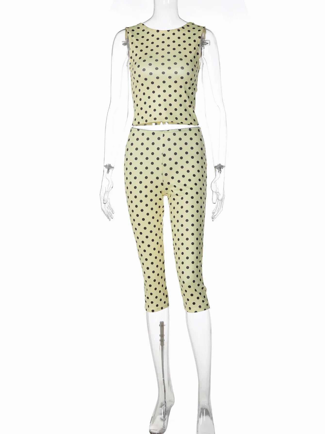 Dulzura Polka Dot Casual Sports 2 Piece Long Pants Set Backless Tank Top Slim Fit Long Pants Matching Set Vacation Street Outfit