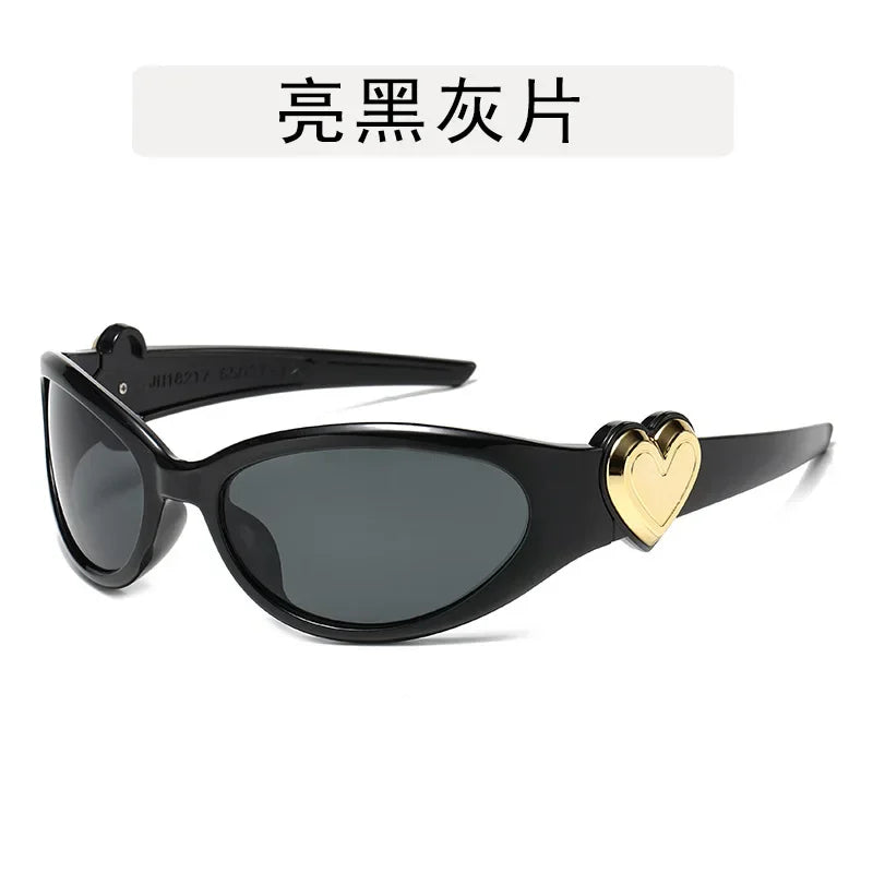 Retro Y2K Style Oval Sunglasses Women Fashion Heart Frame Sports Goggles Popular Cat Eye Party Sun Glasses Ladies Gafas De Sol