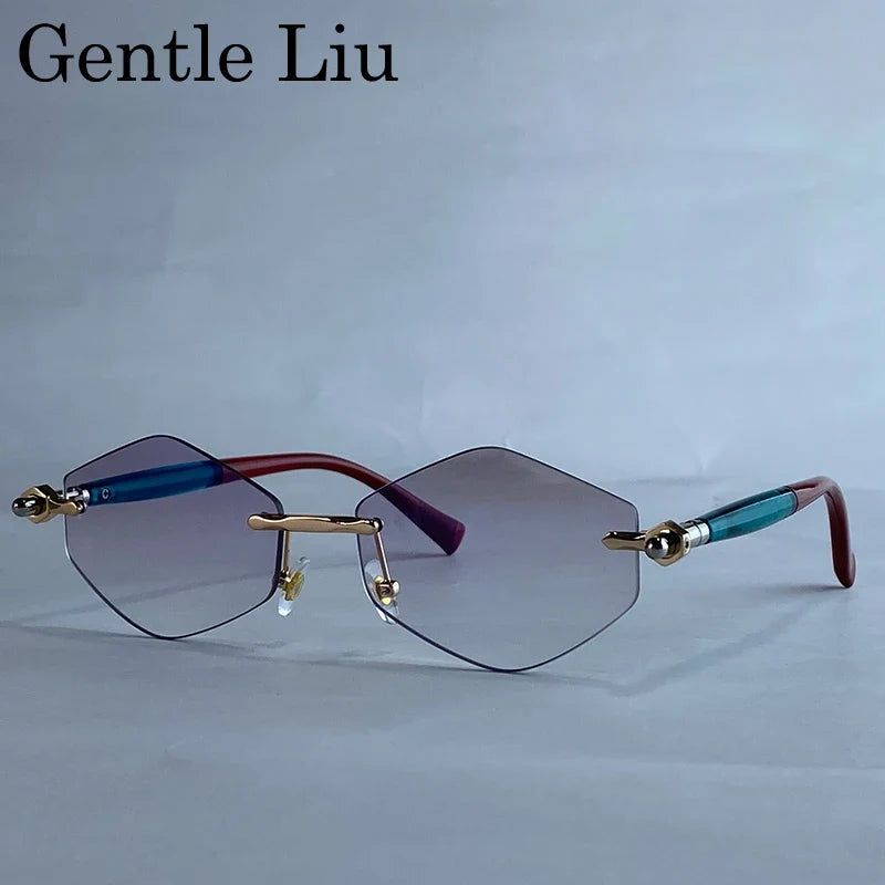 Rimless Polygon Sunglasses Women 2026 Luxury Brand Fashion Retro Sun Glasses Punk Hexagon Eyewear For Lady UV400 Outdoor Shades