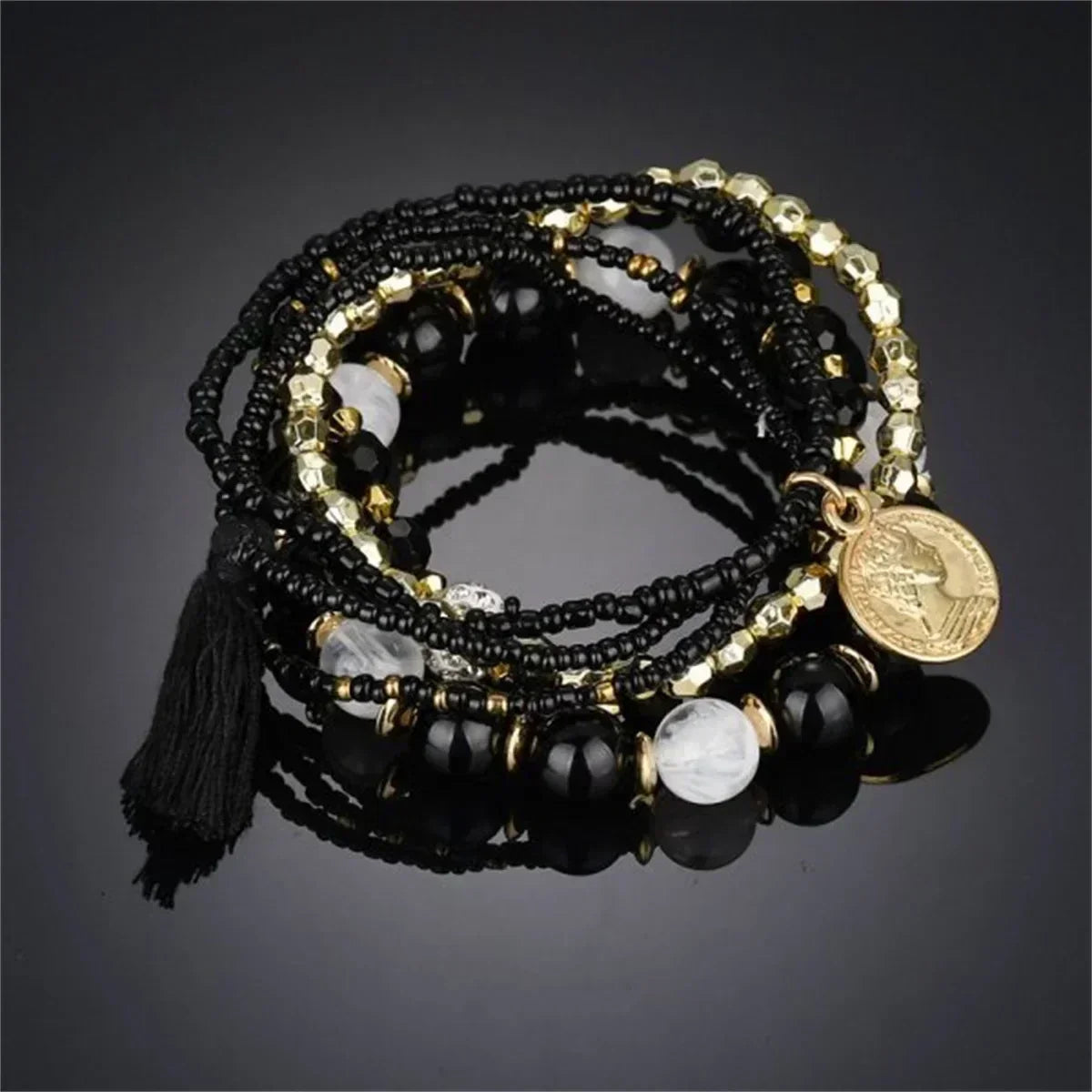 Bohemia Crystal Tassel Multicolor Beads Bracelets For Women Handmade Elastic Rope Charm Wrap Bracelet Summer Beach Party Jewelry