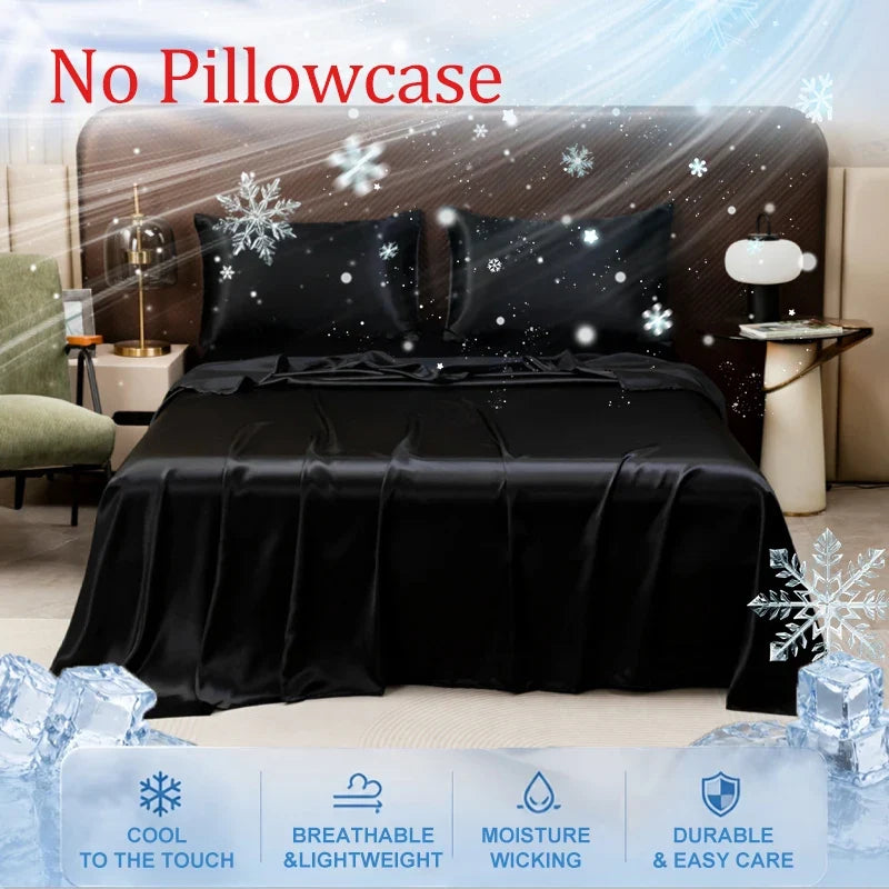 Summer Cooling Bed Sheet Breathable Comfortable Cooling Blanket Ice Silk Fabric Solid Color Flat Sheet Luxury Bedding Sheet