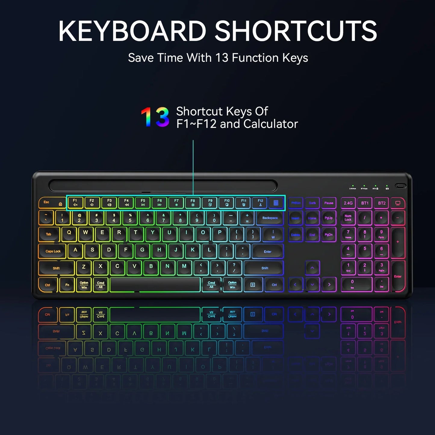 Ergonomic Backlit Keyboard Mouse Combo with Phone Holder 2.4G Wireless Rechargeable Keyboard Mouse Set for Win XP/7/8/10/11