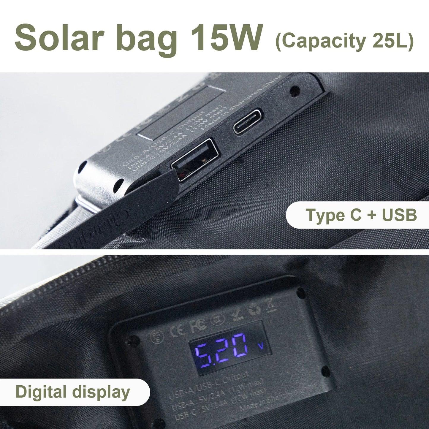 LEAORLD 25L Backpack 15W Solar Panel Backpack, Large Capacity Travel Backpack, Unisex, Business Computer Bag, Fit 17 inch Laptop