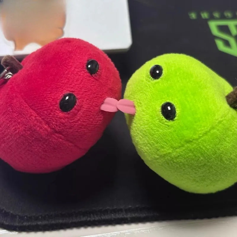 Abstract Tongue Out Apple Funny Plush Doll Keychain Backpack Pendant