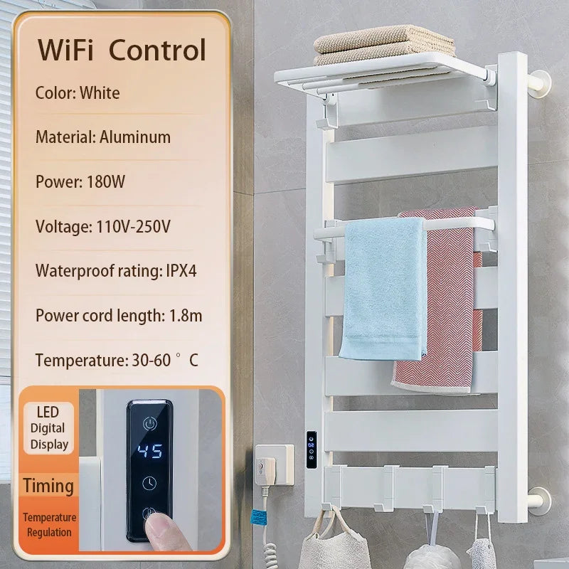 WiFi Smart Electric Heating Towel Rack Bath Towel Drying Cooling Rack Electric Bath Towel Clothes Dryer Heating Heater Bathroom