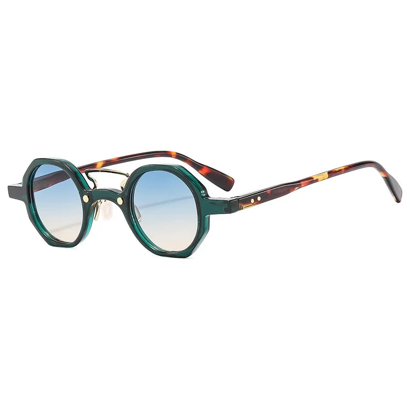 Vintage Small Round Women Sunglasses Fashion Clear Ocean Lens Shades UV400 Men Rivets Sun Glasses Oculus