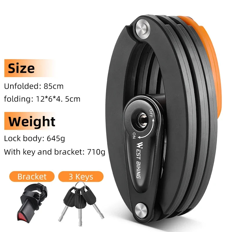 WEST BIKING Bicycle Lock Portable Foldable Anti-theft Lock MTB Road Security Scooter Electric E-Bike Cycling Bicycle Accessories