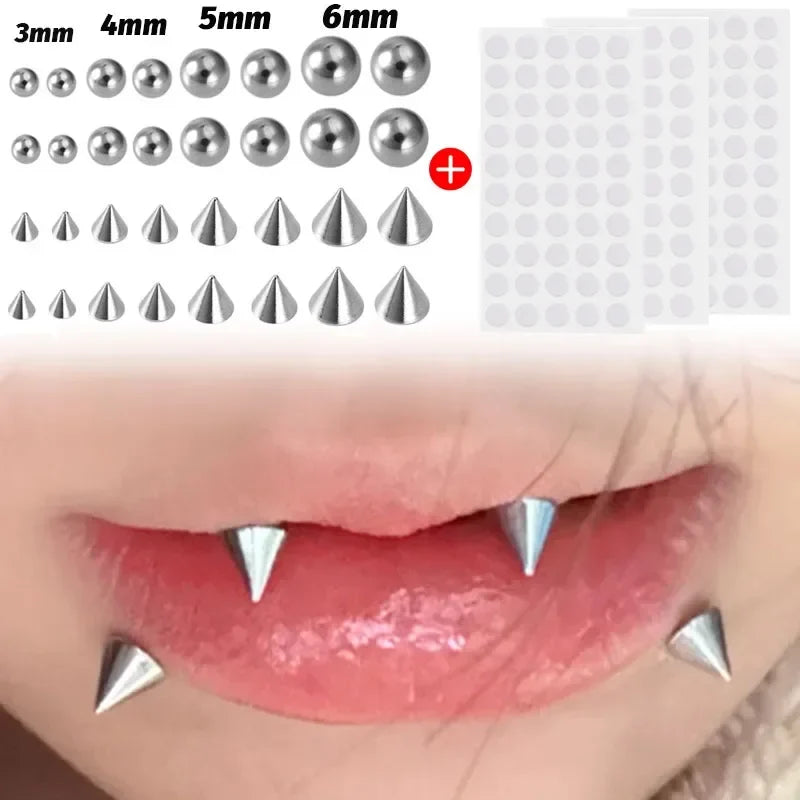 Fake Piercing Stud Set Fake Nose Ring Stud with Sticker Pack Fake Eyebrow Lips Piercing Non Piercied Earring Stud Body Jewelry