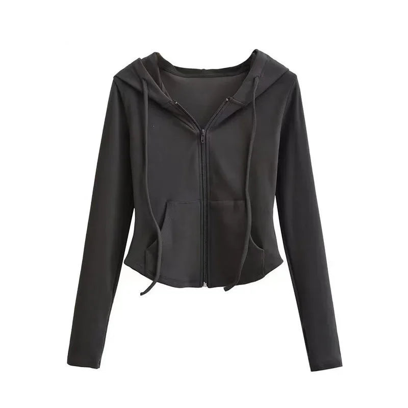 Sudadera con capucha corta Lucyever Y2K de corte ajustado y cremallera