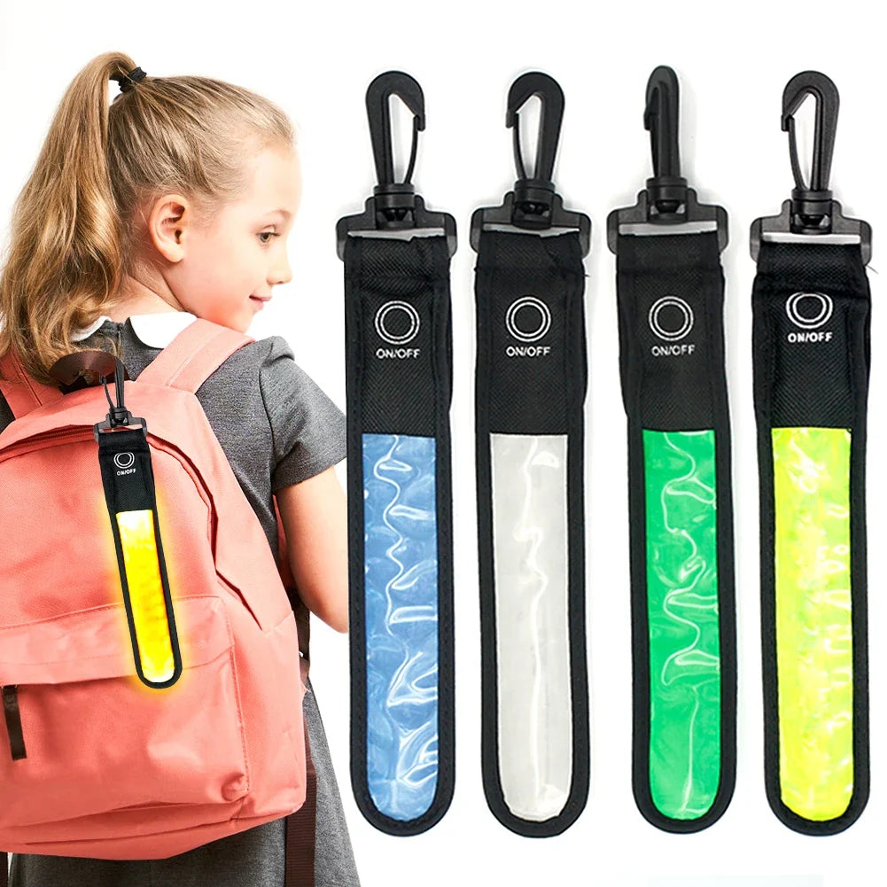 4Pcs LED Luminous Reflective Light Strip Glowing Strap Pendant Decor Safety Reflector Pendant for Backpack Hiking Jogging