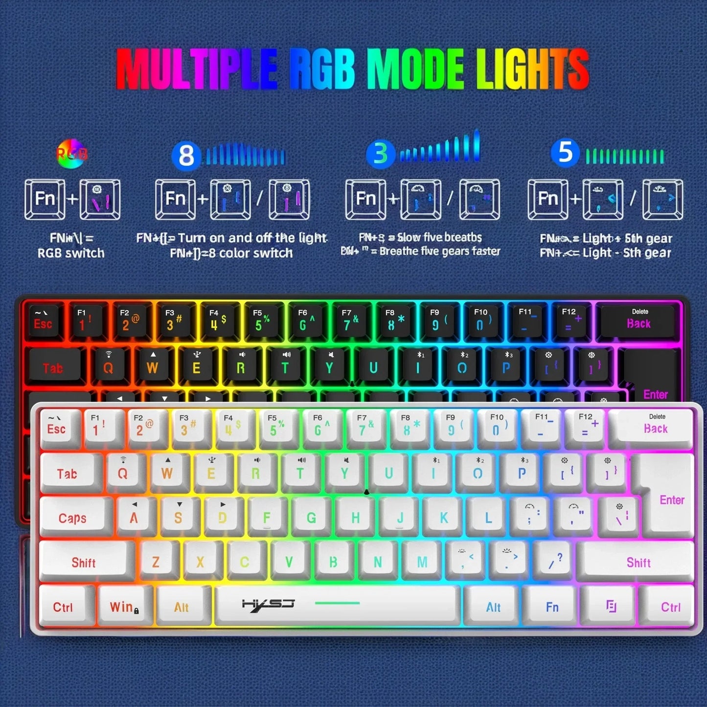 Wireless Bluetooth Keyboard and Mouse Combo, 60% Compact Design, 2.4GHz, White Gamer Set for PC