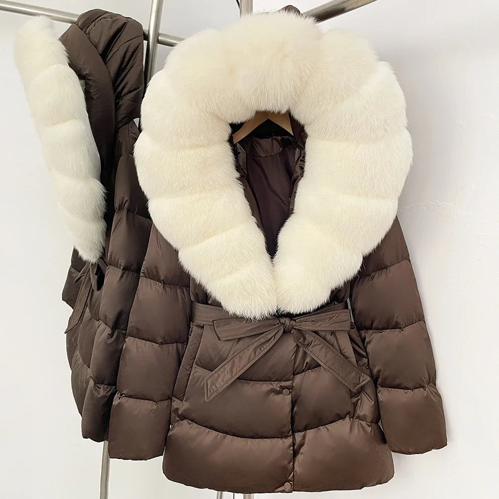 Natural Fur Collar Down Jacket Women Winter 2026 High Quality Duck Down Puffer Parka Windproof Warm Down Coat Outerwear New