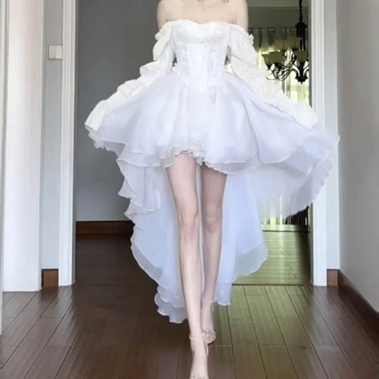 Vestido Blanco de Princesa Hada con Hombros Descubiertos