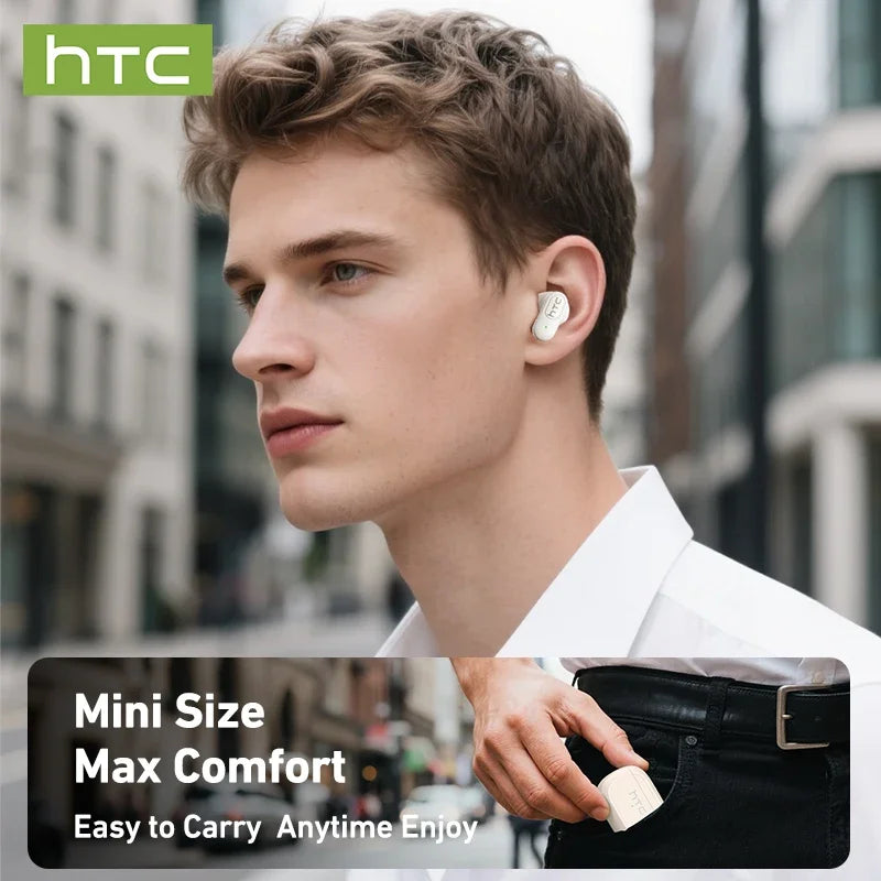 HTC NE51 Bluetooth Earphones TWS Mini EarBuds Sports Wireless Headphones Smart Noise Reduction Earbuds Green Black