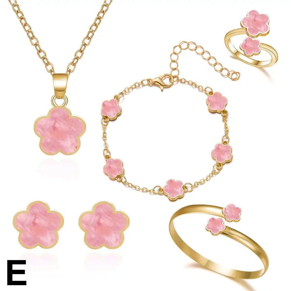 5 Pcs Set Jewelry Stainless Steel Five Leaf Clover Bracelets for Women