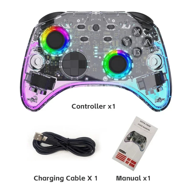 DATA FROG Transparent Wireless Gamepad RGB LED Gaming Controller With Audio Jack For Switch OLED PC Steam Deck Android Smartphon