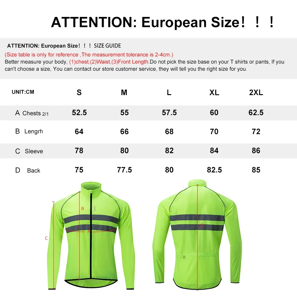 HISERWA Cycling Windbreaker Windproof Waterproof Reflective Bicycle Jacket Ultralight MTB Road Bike Jersey Portable Cycling Coat