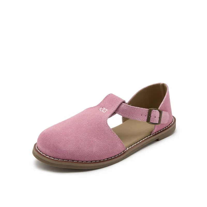 AIYUQI Flat-Soled Retro Frosted Genuine Leather Women's Sandals 2026 New Hollow Women's Shoes Roman Baotou Sandals for Women