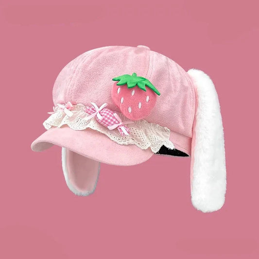 Sombrero de conejo de fresa kawaii