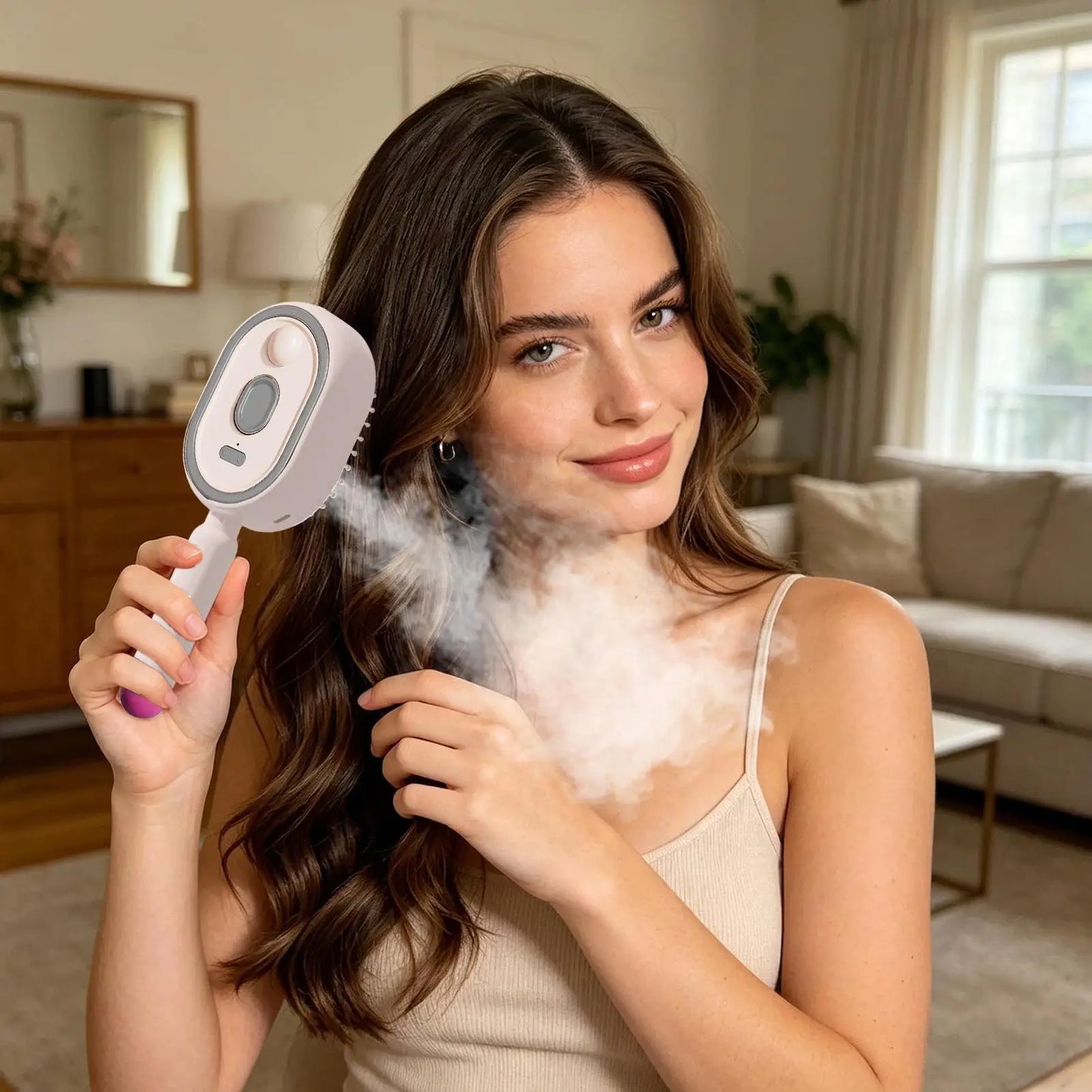 Steam Brush for Hair Rechargeable Detangling Comb with Oil Measuring Cup Steam Straightener Brush for Home Smoothing Curly Thick