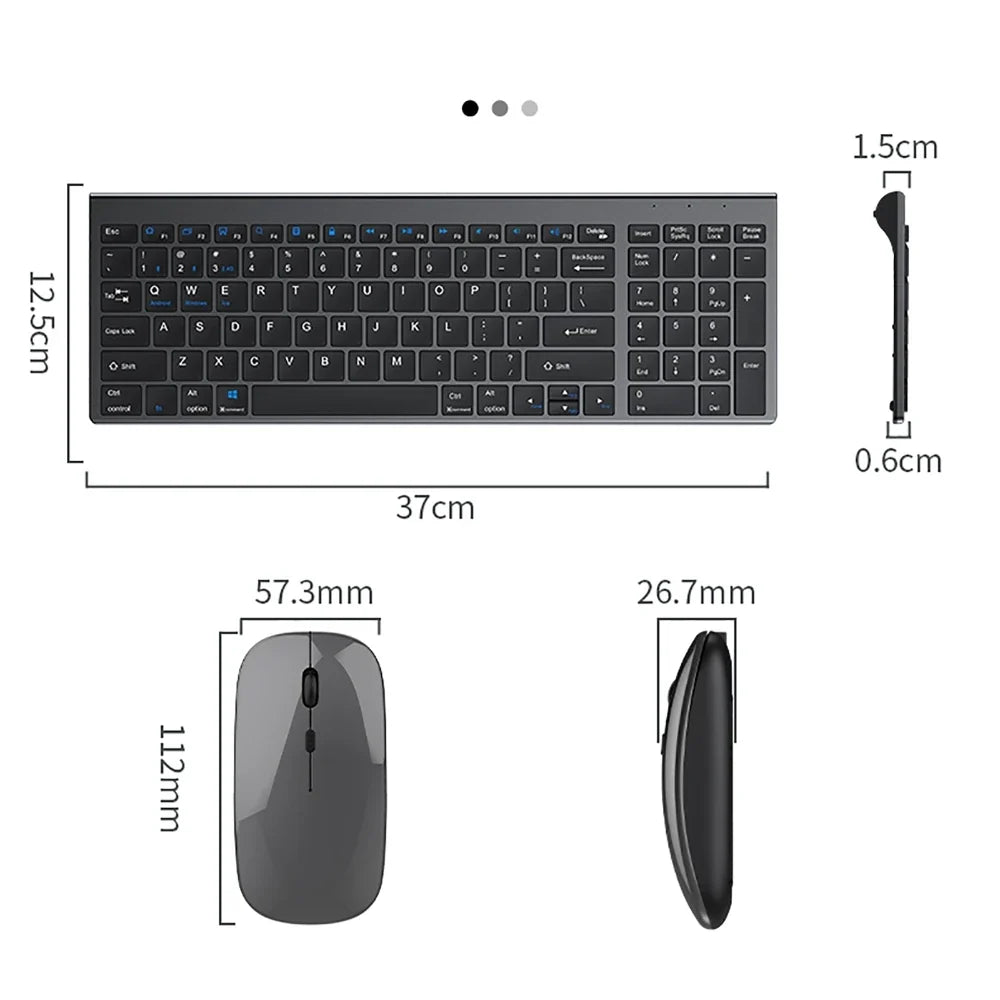2.4G Wireless & Bluetooth Rechargeable Ultra-Thin Keyboard Mouse Set for Computer, Office, Gaming, iPad - Silent Slim Design