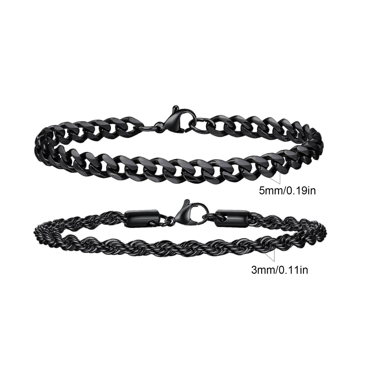 2pcs Men's Chain Bracelets, Stainless Steel Silver Gold Black Color