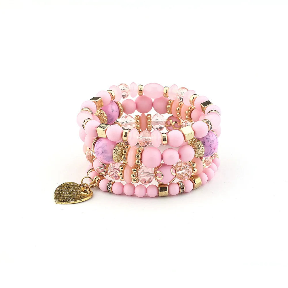 4pcs Boho Crystal Beads Chain Bracelet Set for Women Vintage Heart