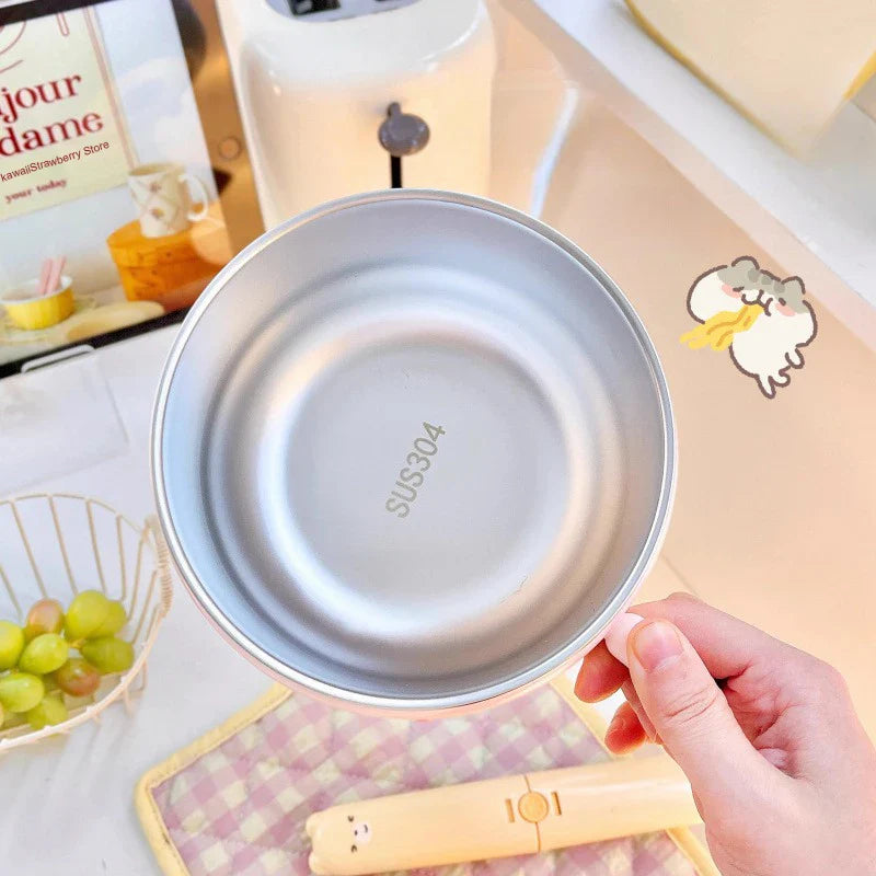 Tazón de ramen Kawaii pastel a cuadros con tapa