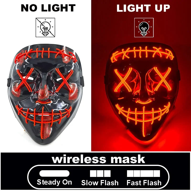 LED Light Up V For Vendetta Mask Anonymous Luminous Full Face Mask Glow In Dark Party Rave Halloween Cosplay Costume Props