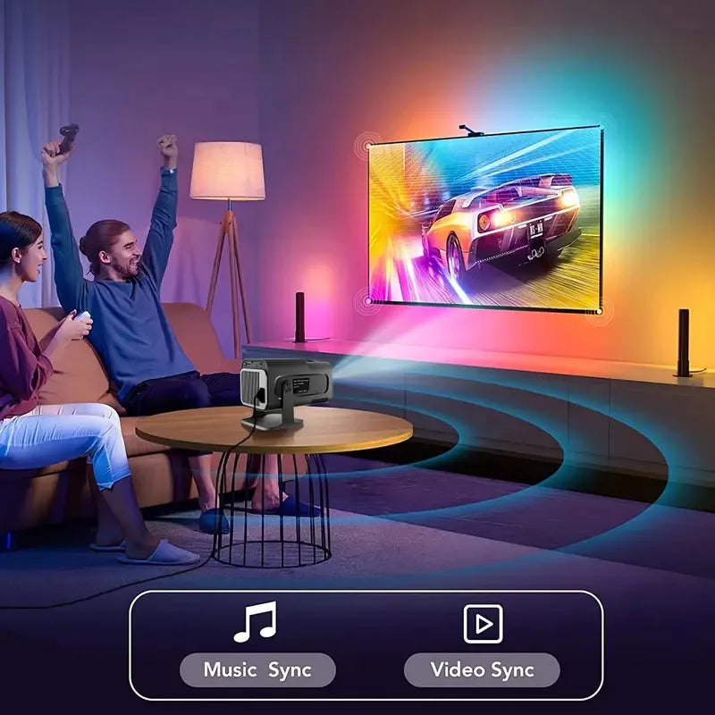 Smart Portable Projector Featuring Native 720P Resolution, Android 11 OS, Wi-Fi 6 And Bluetooth 5.4 Support, 180° Rotation, And Built-in Netflix And YouTube Apps.