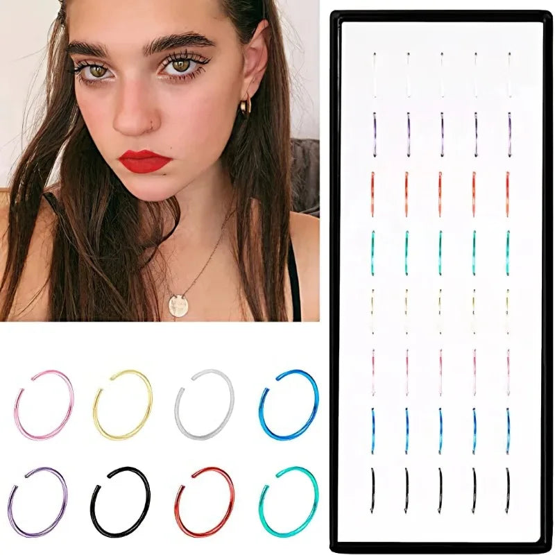 40/60pc Stainless Steel Straight L Nose Stud for Women Nose Ring Set