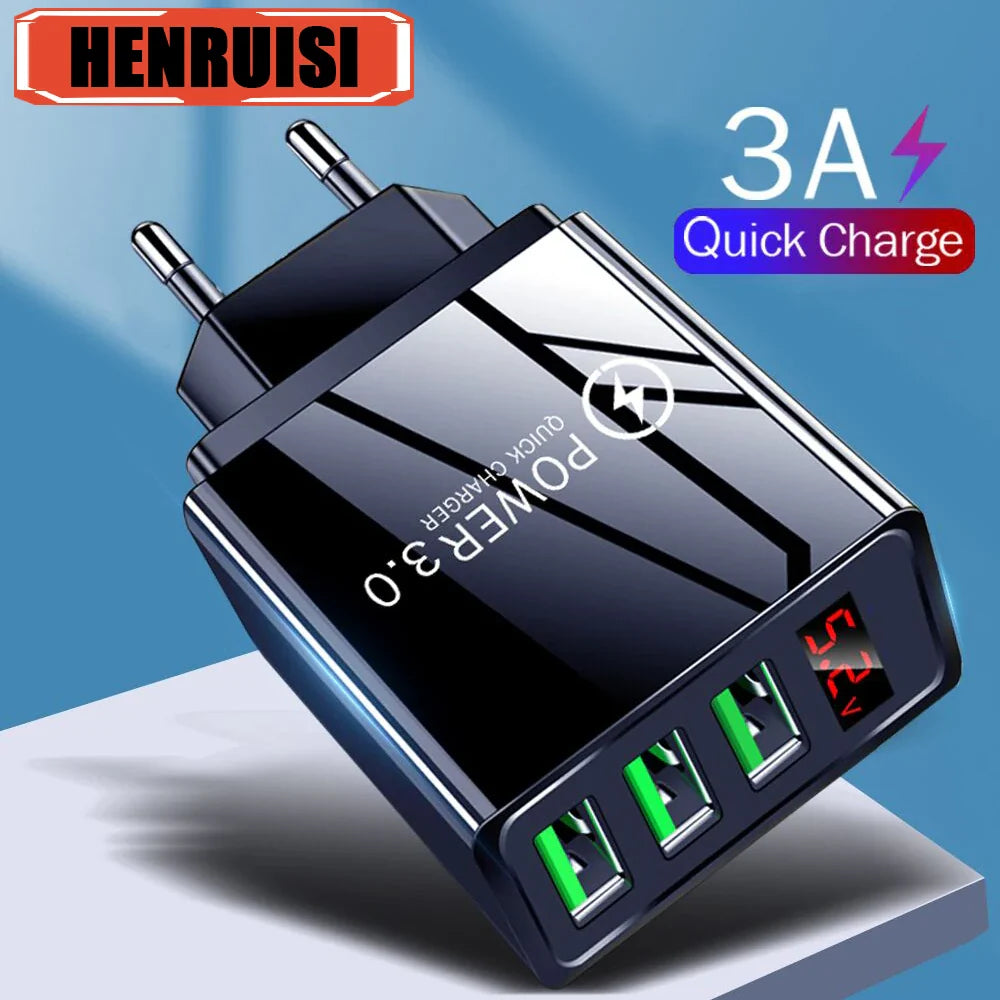 3.4A USB Charger Digital Display Quick Charge 3.0 Mobile Phone Chargers For iPhone Samsung Xiaomi Huawei Fast Charging Adapter