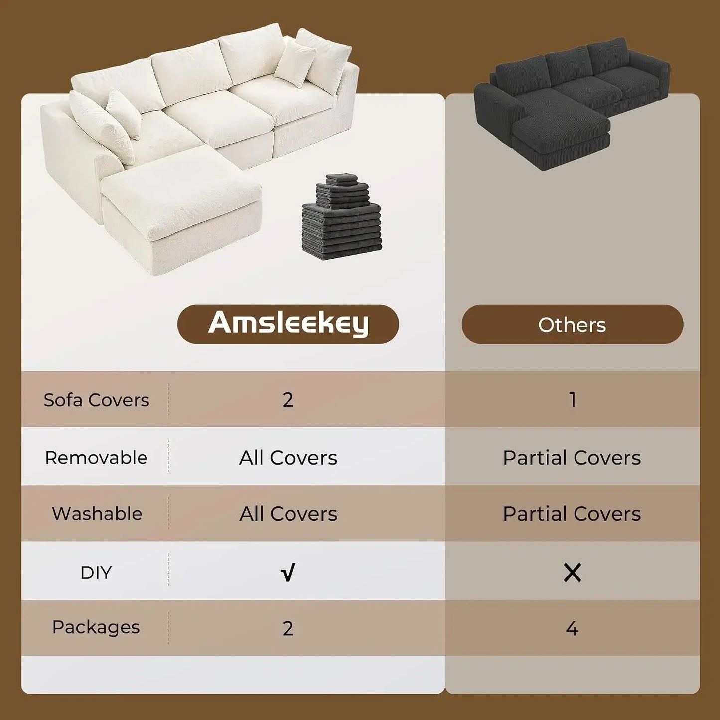 108" Cloud Sectional Couch with 2 Washable Cover Sets | L-Shaped Modular Sofa with Ottoman, Deep Seat Couch for living room