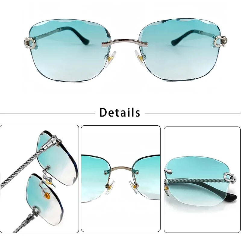 HBK Frameless Metal Sunglasses Men Wave Cutting Sun Glasses for Women Travel Shopping Shades Eyeglass UV400 Summer Style