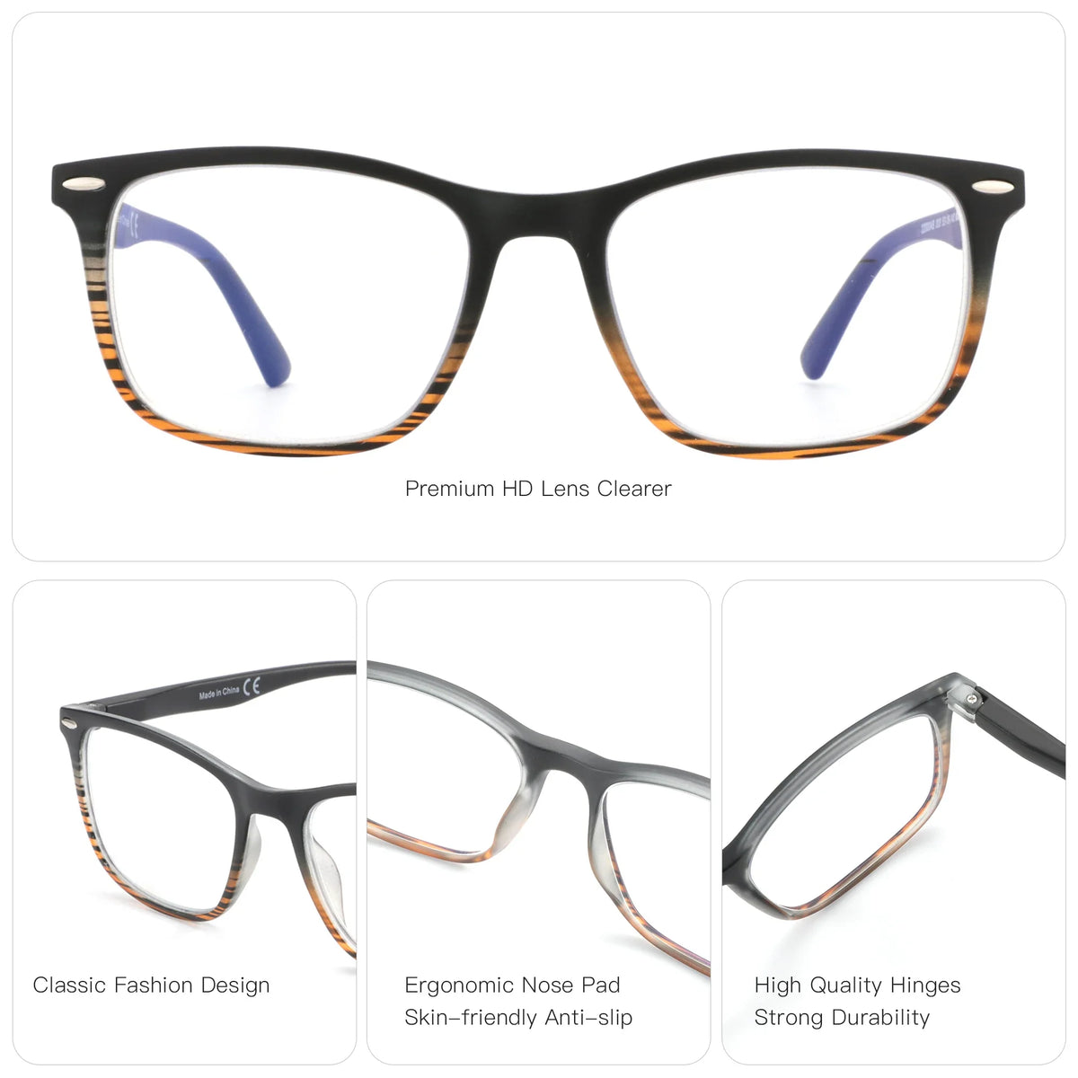 ZENOTTIC Fashion Square Reading Glasses Men Anti Blue Light Blocking Eyeglasses Computer Readers with Spring Hinge