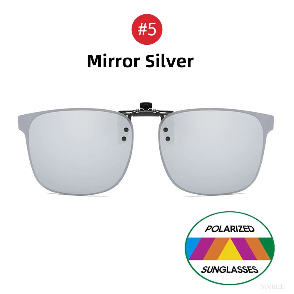 VIVIBEE Polarized Clip on Flip Up Rimless Sunglasses for Anti-Glare Night Driving Square Glasses UV  Eyeglasses