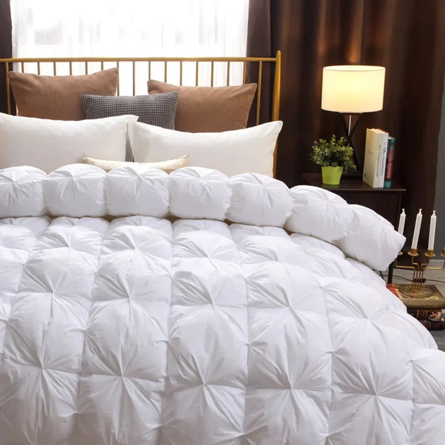 Luxury 100% White Goose down Comforter Winter Warm Duvet Extra Large Double Single Lightweight 3D Bread Design Pleated Edge