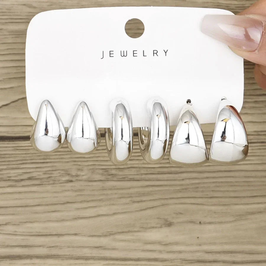 6pcs/set Stainless Steel Crystal Zirconia Hoop Earring for Women Metal