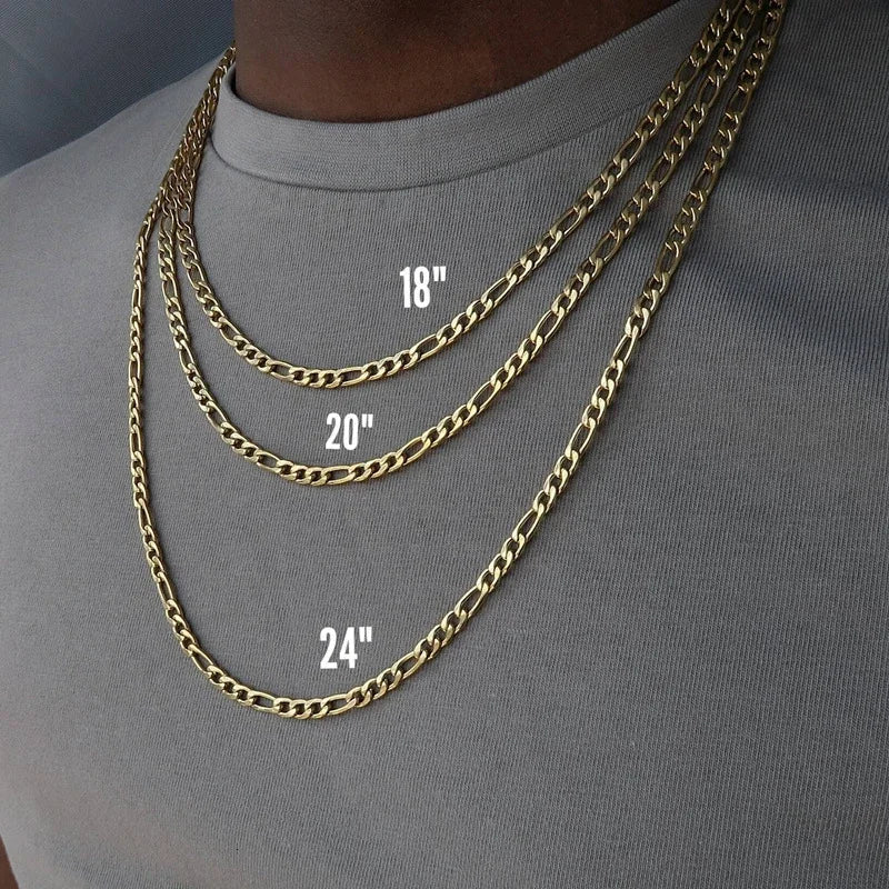 Alizero 18K Gold 4MM Figaro Chain Necklace Fashion Hip Hop Punk