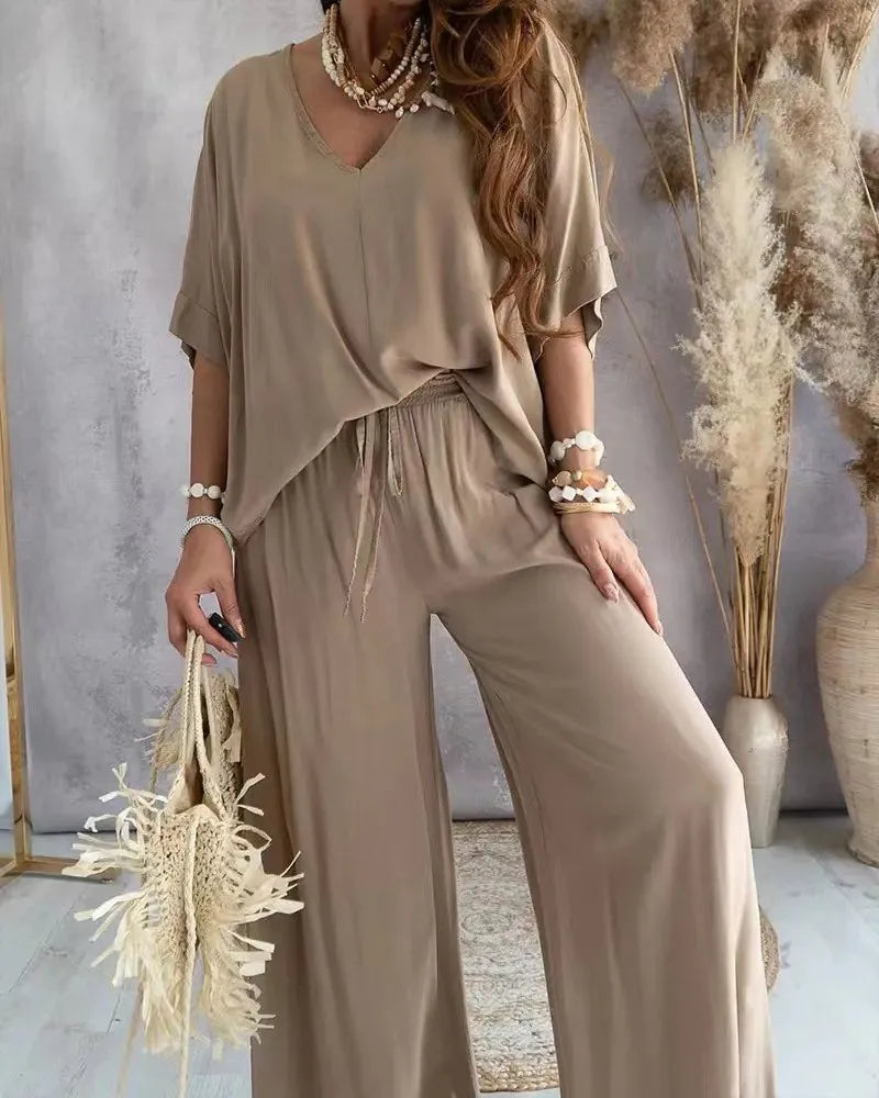 Women V Neck Linen Cotton Tee Loose Blouse Tops Spring Summer Casual T Shirts