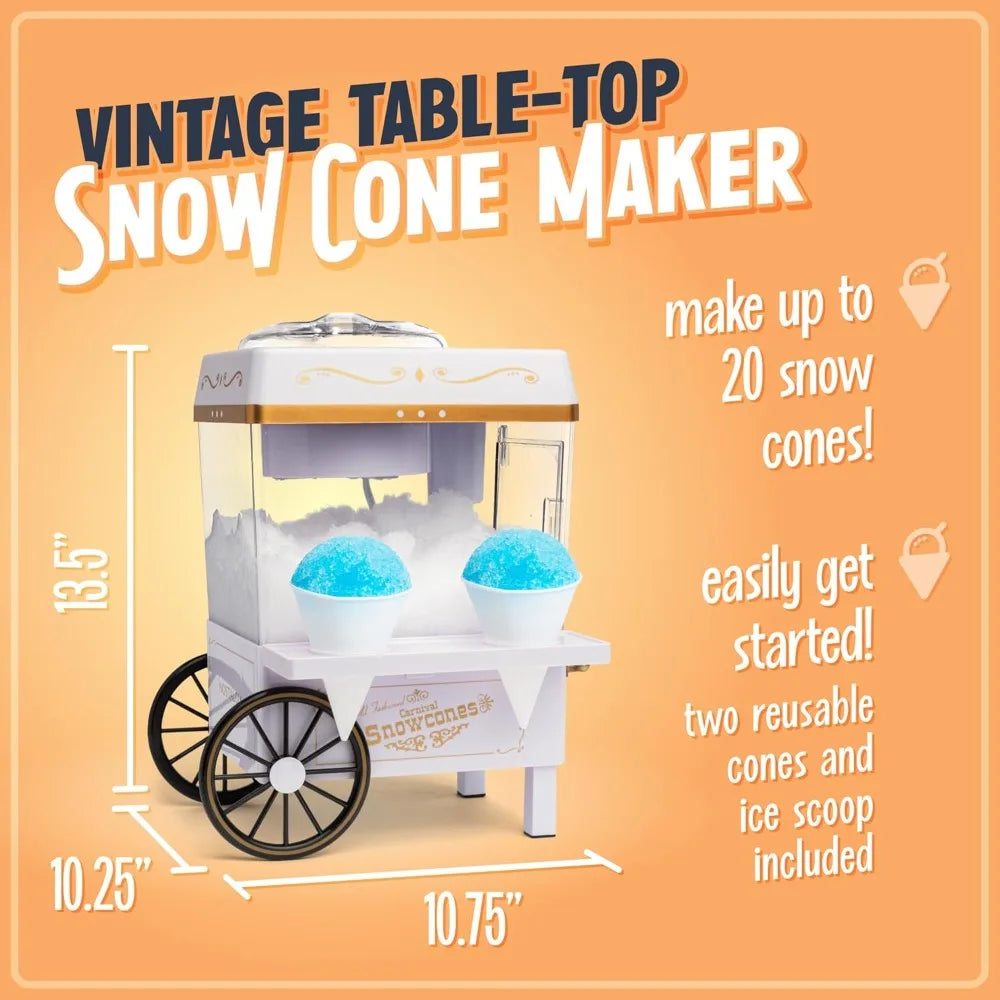 Retro Table Top Snow Cone Machine for Shaved Ice Slushie Maker with Cups and Scoop