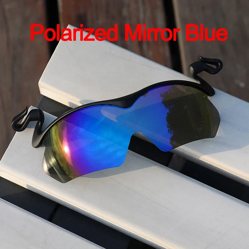 Men Women Blue Red Polarized Cycling Sunglasses Mirrored Len Clipped Edge On Hat Reduce Ear Pressure Protect Eyes Easy To Carry