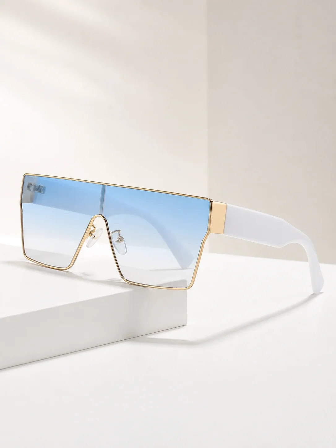 Y2K Large Frame Square Sunglasses Men's And Women's Metal Frame Wide Legs Solid Color Lenses Hip Hop Trendy Sunglasses