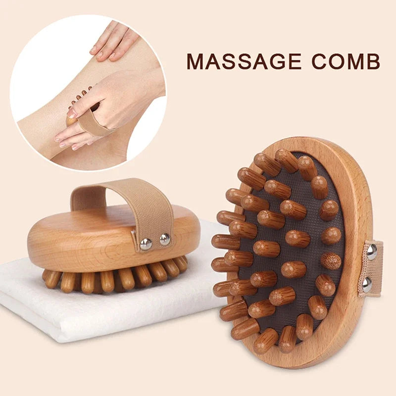 Wooden Massage Body Brush for Cellulite and Improve Lymphatic Blood Circulation Dry Brush Remove Dead Skin Shower SPA Bath Brush