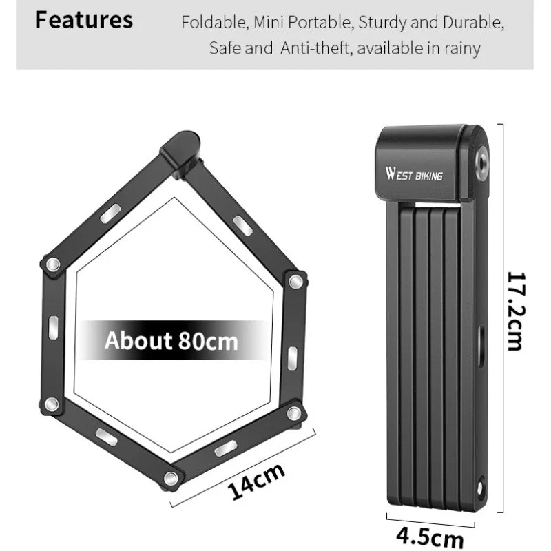 WEST BIKING Bicycle Lock Portable Foldable Anti-theft Lock MTB Road Security Scooter Electric E-Bike Cycling Bicycle Accessories