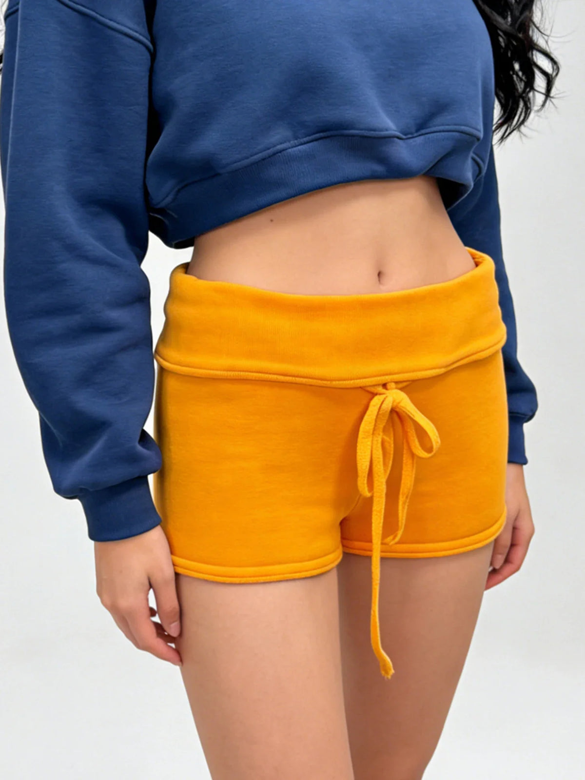 Women Fashion Lounge Shorts Spring Summer Knit Shorts Solid Color Drawstring Foldable Waist Comfy Casual Shorts